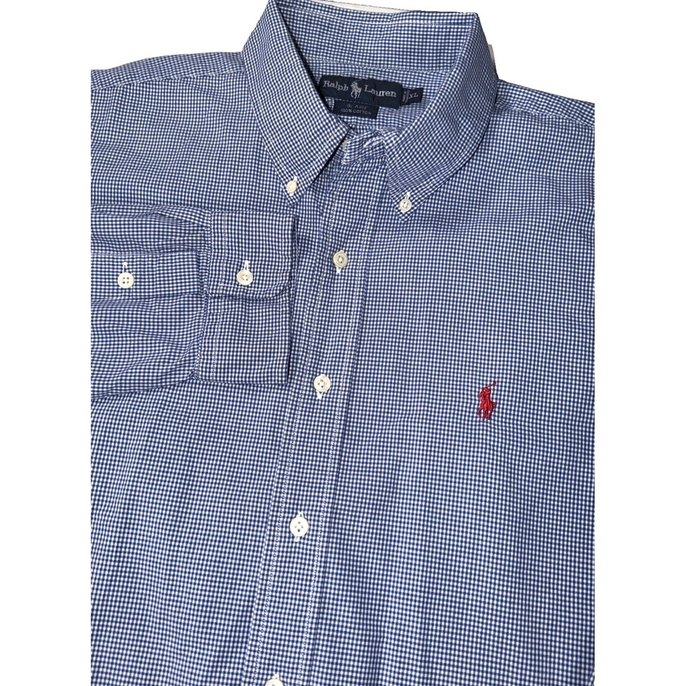 Polo Ralph Lauren Mens XL Blue Gingham Button Down Long Sleeve Classic Fit Shirt